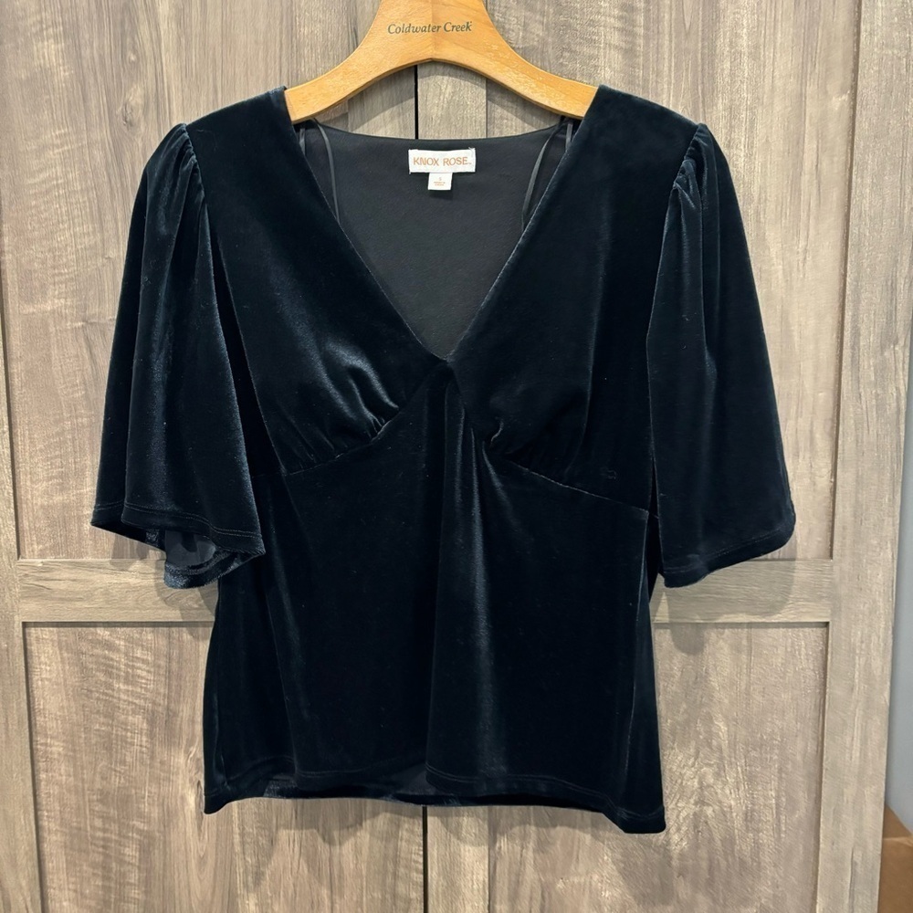 Knox Rose Small Velvet Babydoll Top Black Half Sleeve‎